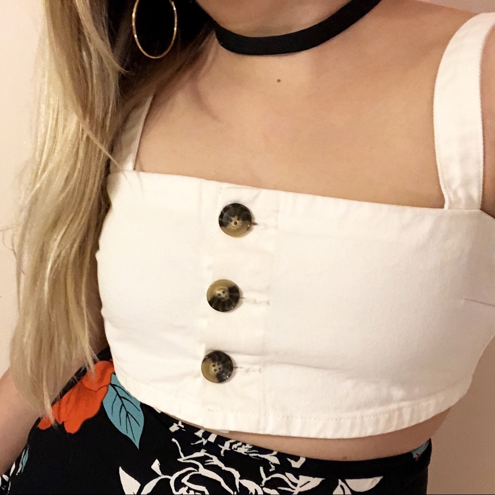 Topshop Moto White Denim Button Up Crop Bralette